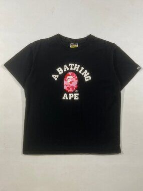 A Bathing Ape BAPE Pink Camo College Logo Black Tee 2XL